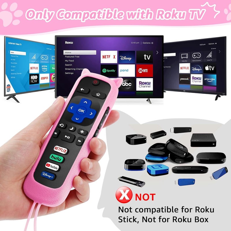 SOTATOO Replacement Remote Control for Roku TV with Pink Soft Protective Case(Glow in The Dark), Universal Remote for TCL Roku/Hisense Roku/Onn Roku/Sharp Roku/Element Roku/Philips Roku Smart TVs - Image 2